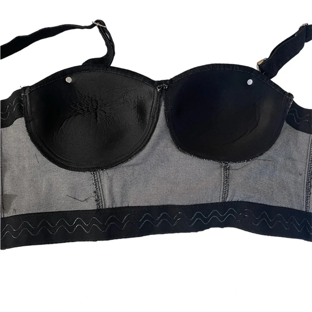 Jean crop top shirt with built in bra - Picture 5 of 5